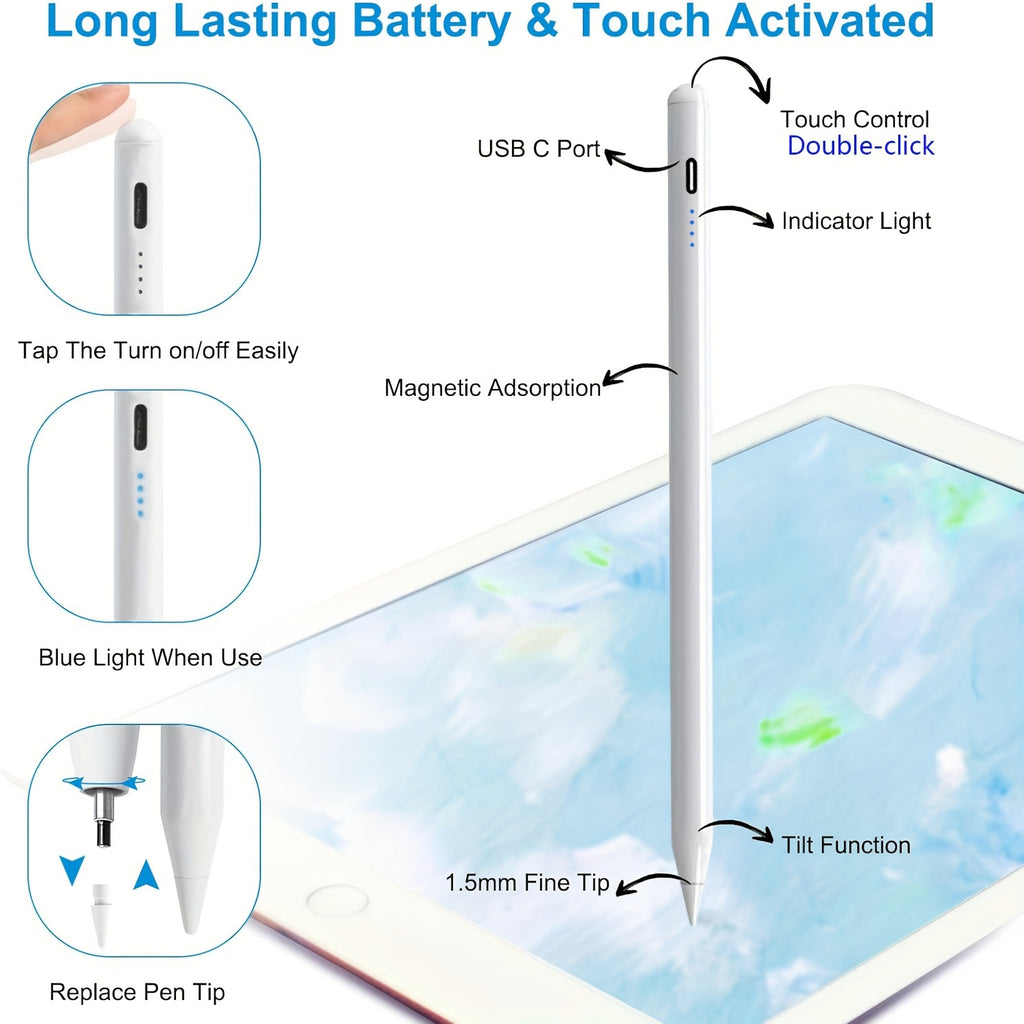 Stylus Pen for iPad - Fast Charging, Compatible with Apple Pencil 2nd Gen, iPad 9th/10th Gen, iPad Pro 11/12.9 3/4/5 Gen, iPad Mini 5/6, iPad 6/7/8, iPad Air 3/4/5, and More (2018-2024)