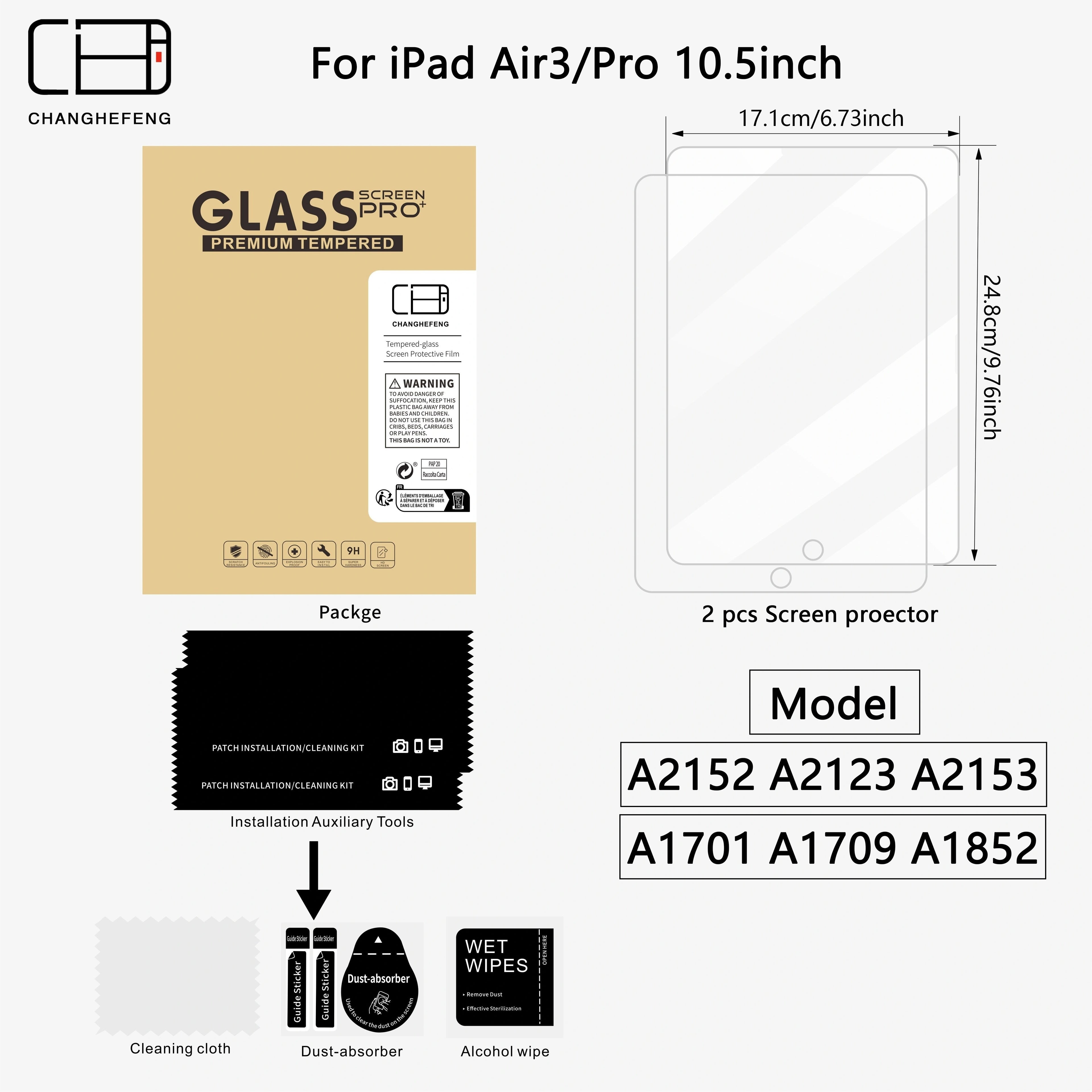 This Is a Pack of 2 Tempered Glass Screen Protectors for Ipad Models Including The 11Th, 10Th, 9Th, 8Th, 7Th, 6Th, 5Th, Air 7, Air 6, Air 5, Air 4, Air 3, Mini 7, Mini 6, Mini 5, And Mini 4 (2018/2020/2019/2020/2022/2023/2024