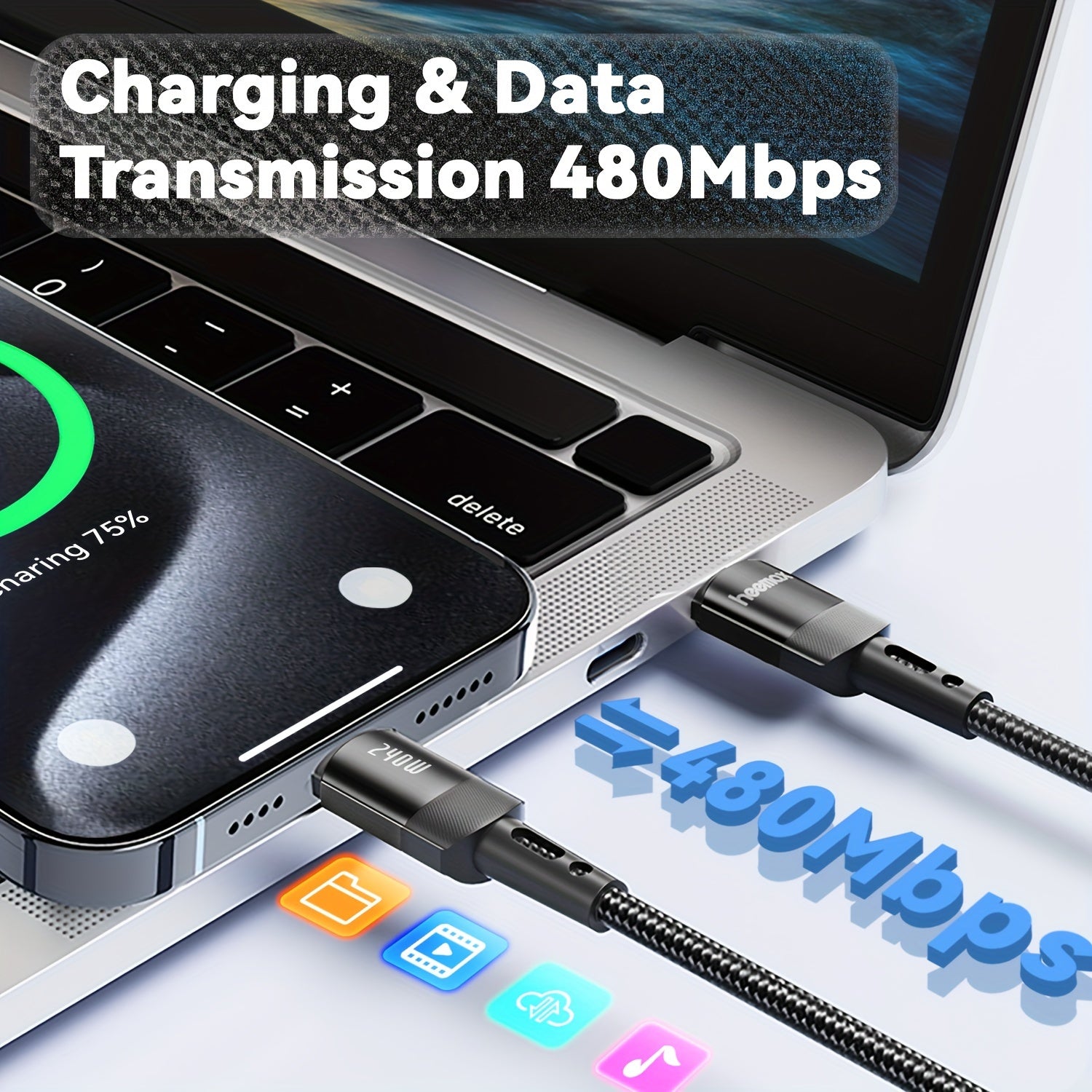 240W High-Speed USB-C Charge Cable - Fast Charging Cord for iPhone 15/15 Pro Max, Samsung Galaxy S23/S22/S21, Pixel, MacBook Pro Air, iPad Pro Air, Dell - Durable 1ft/3.3ft/6.6ft/10ft Long Cord with Type-C Connector