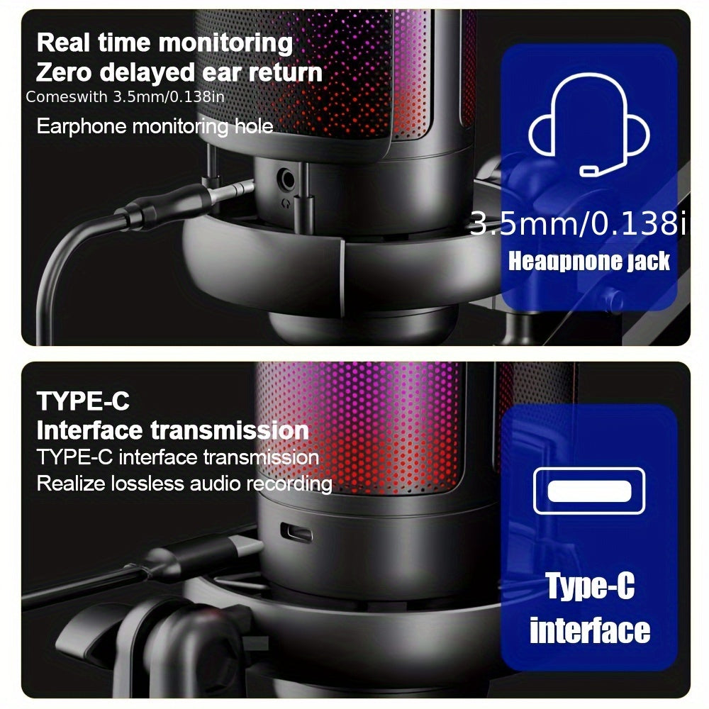 SHAWTY Gaming USB Microphone, Noise Cancellation Condenser mic with Noise Cancellation Condenser mic with Mute, Gain, Monitoring, Boom Arm, Microphone Compatible with PC/Laptop/Phone, Gaming USB Microphone for Streaming, Podc