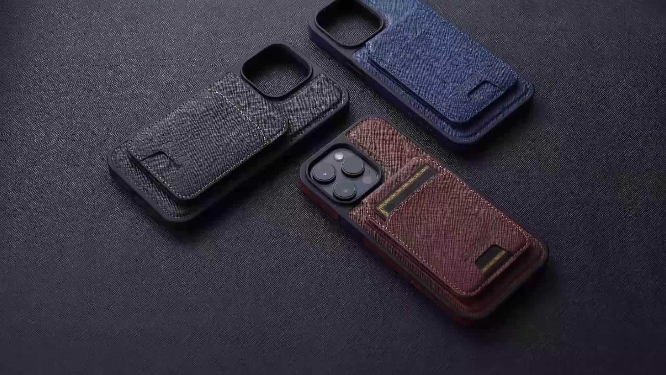 SUTENI Two-in-one Compatible Magnetic Wireless Charging Mobile Phone Case Luxury Faux Leather Card Holder Bracket Protective Case For iPhone 16 Pro Max 15 Plus 14 13 12