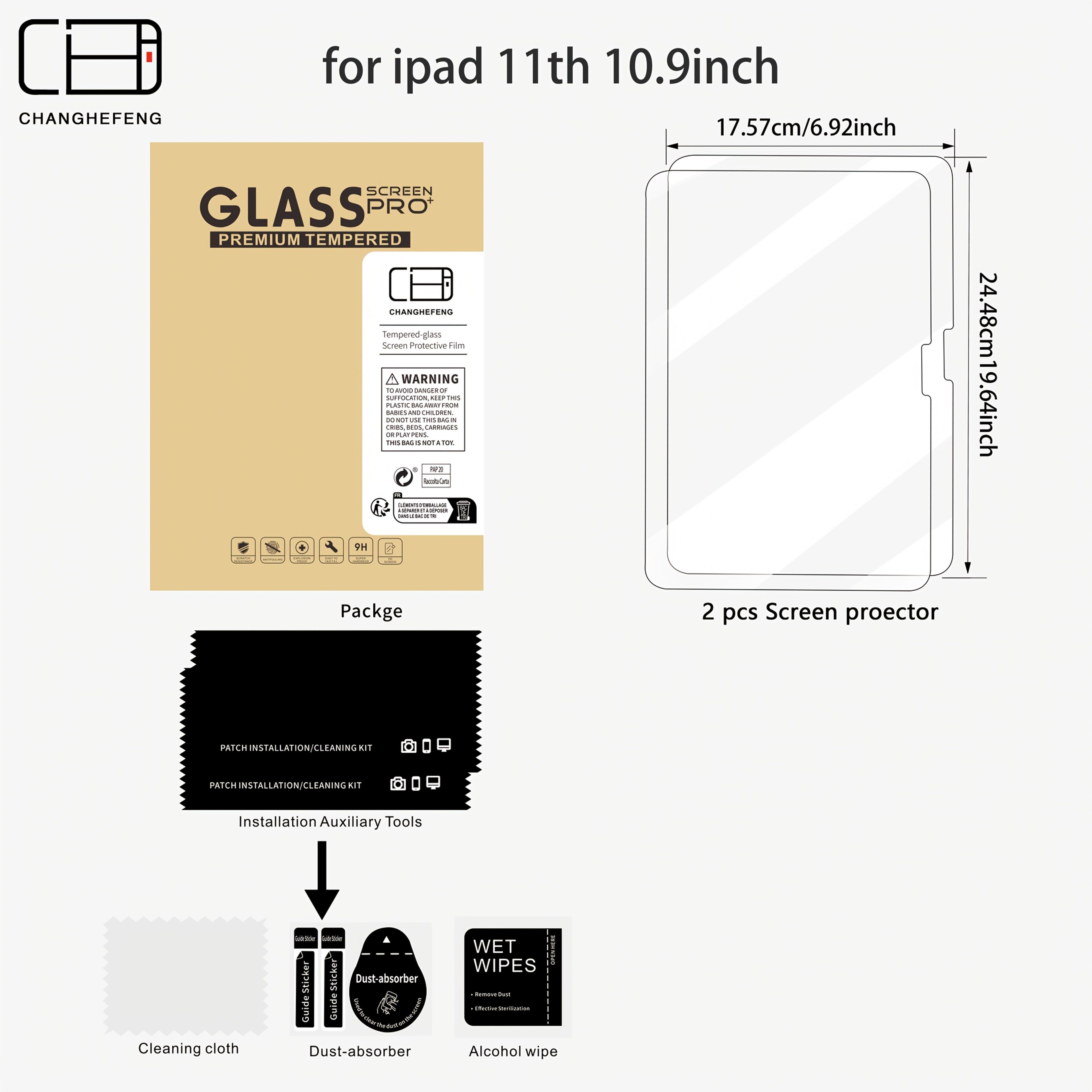 This Is a Pack of 2 Tempered Glass Screen Protectors for Ipad Models Including The 11Th, 10Th, 9Th, 8Th, 7Th, 6Th, 5Th, Air 7, Air 6, Air 5, Air 4, Air 3, Mini 7, Mini 6, Mini 5, And Mini 4 (2018/2020/2019/2020/2022/2023/2024