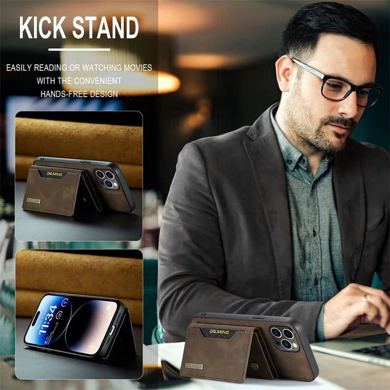 2 in 1 Detachable Leather Wallet Case With Magnetic Card Holder for Men Luxury for iphone 16 15 Pro Max case With Wallet