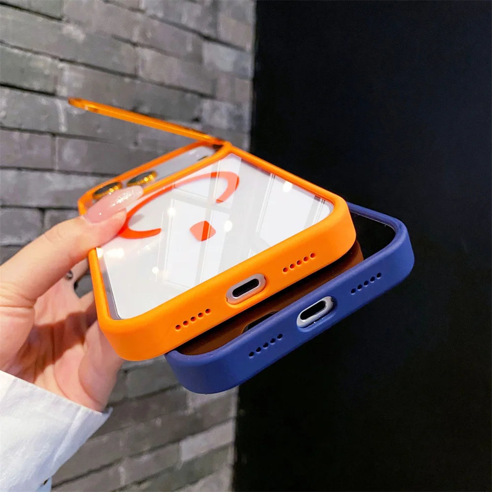 With Lens Film Protection Camera Alloy Bracket Transparent Acrylic Back Cover Magnetic Case for IPhone 17 16 14 15 13 12 Pro Max