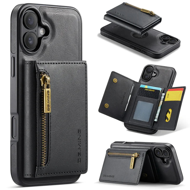 Premium Luxury Wallet Phone Case with Zipper 2 in 1 Detachable Wallet Case with Multi Card Slots for IPhone16 15 14 Pro Max