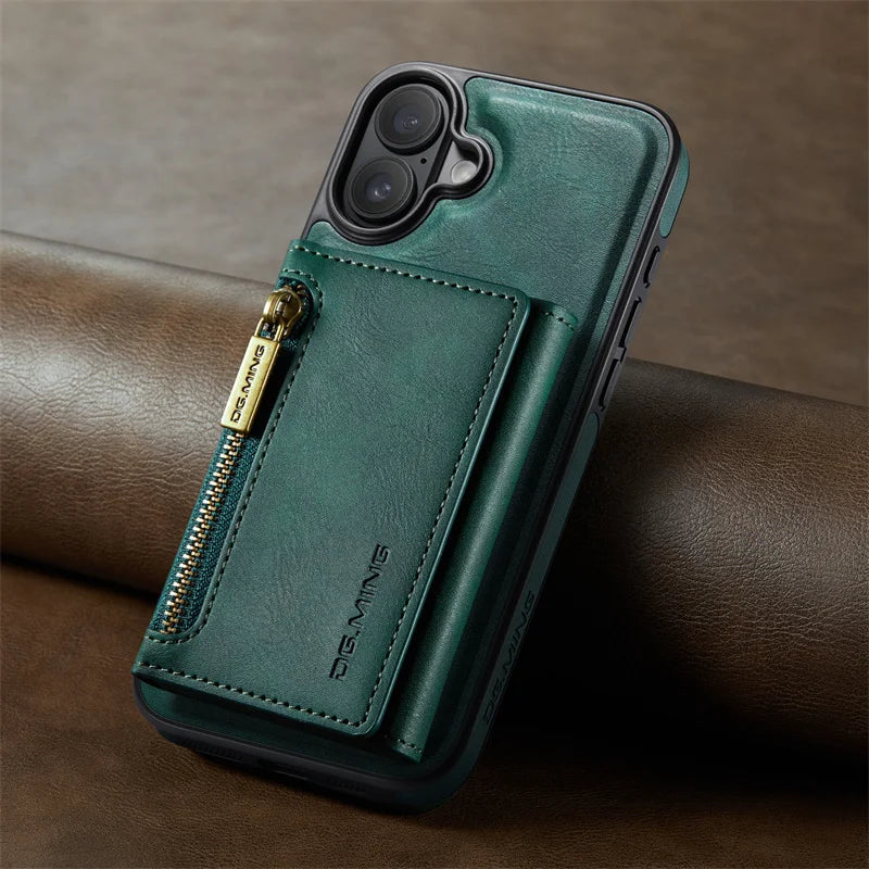 Premium Luxury Wallet Phone Case with Zipper 2 in 1 Detachable Wallet Case with Multi Card Slots for IPhone16 15 14 Pro Max