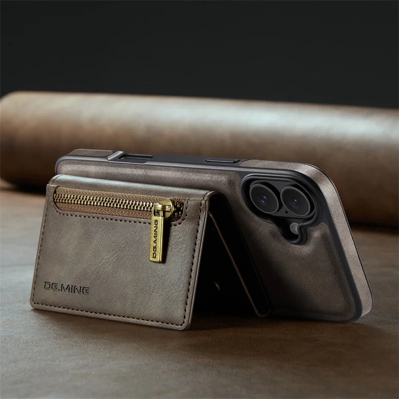 Premium Luxury Wallet Phone Case with Zipper 2 in 1 Detachable Wallet Case with Multi Card Slots for IPhone16 15 14 Pro Max