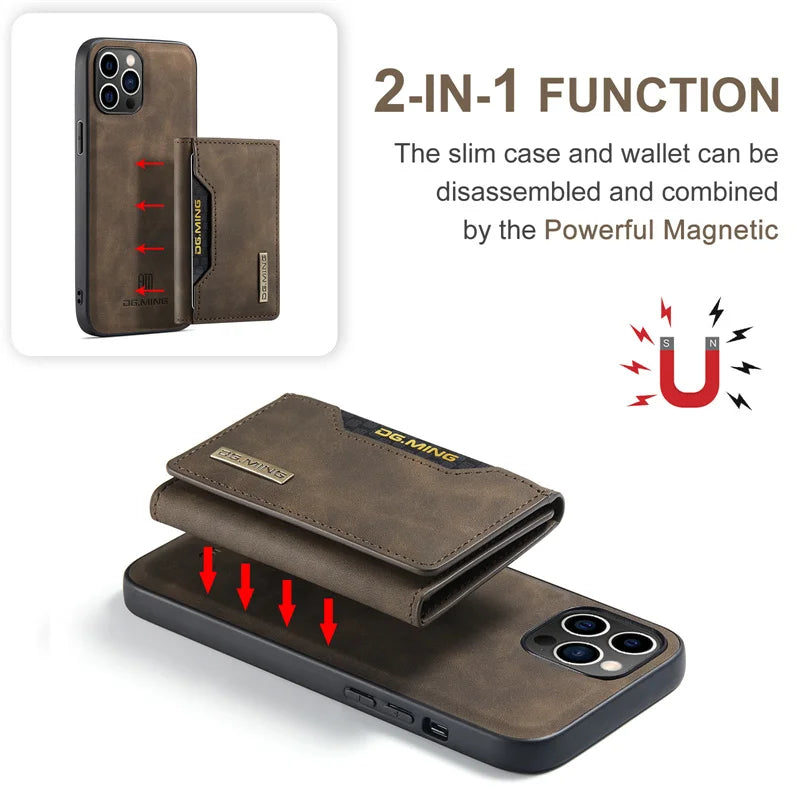 2 in 1 Detachable Leather Wallet Case With Magnetic Card Holder for Men Luxury for iphone 16 15 Pro Max case With Wallet