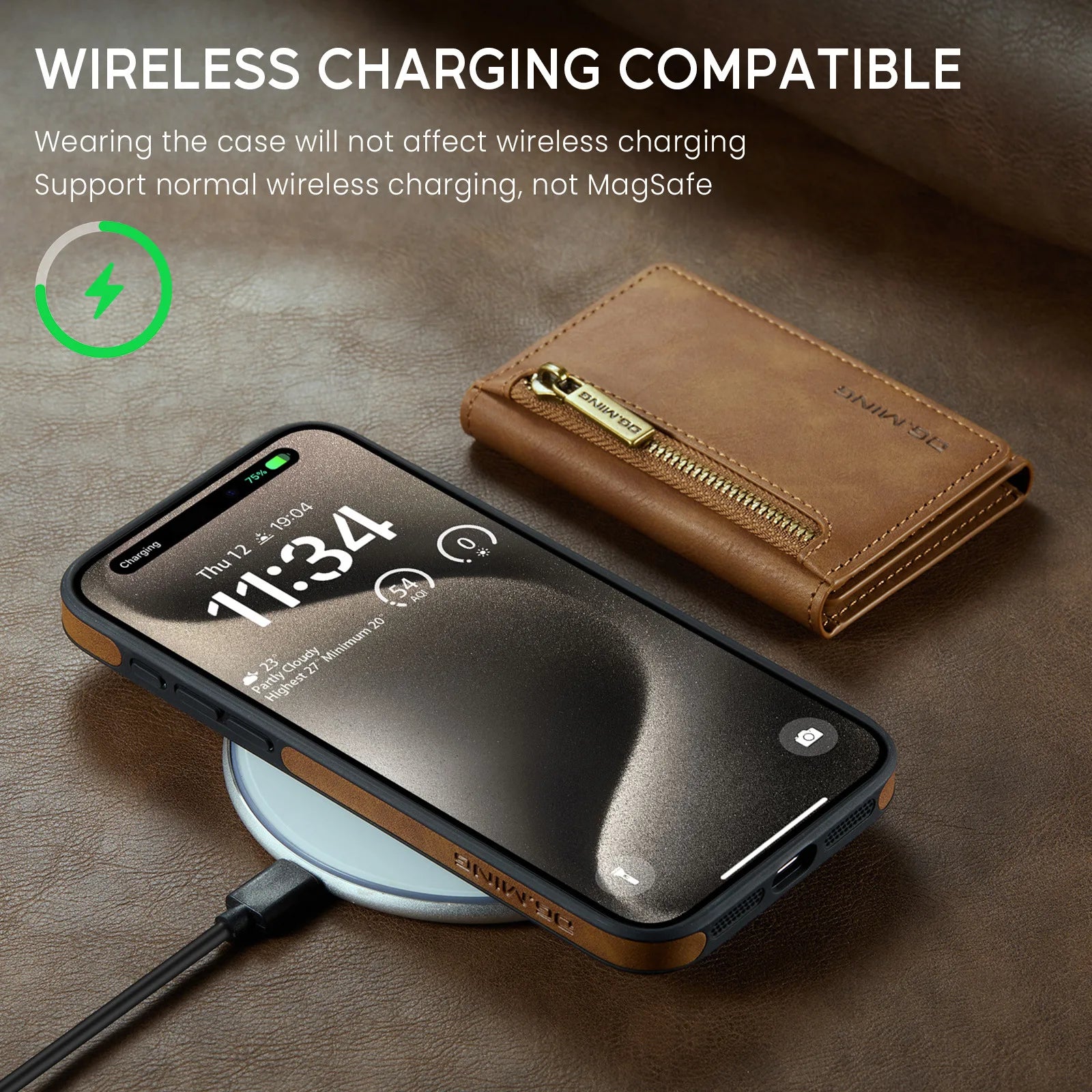 Magnetic Leather Wallet Phone Case Removable Wireless Charging Cover for iPhone 11 12 13 14 15