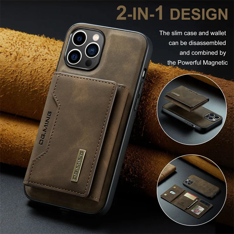 2 in 1 Detachable Leather Wallet Case With Magnetic Card Holder for Men Luxury for iphone 16 15 Pro Max case With Wallet