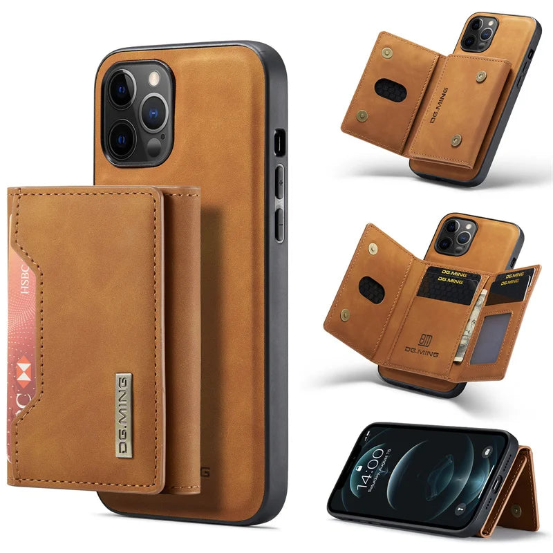 2 in 1 Detachable Leather Wallet Case With Magnetic Card Holder for Men Luxury for iphone 16 15 Pro Max case With Wallet