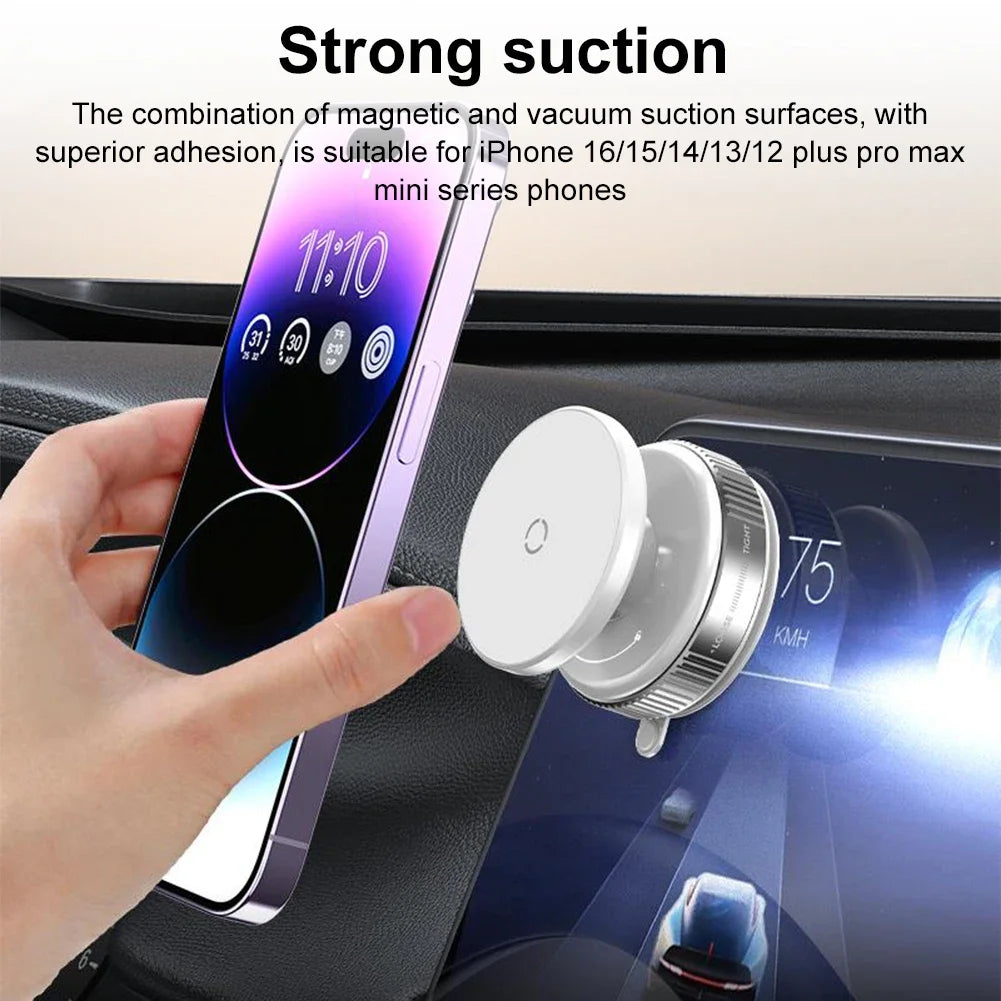 Vacuum Suction Cup Magnetic Holder Double-Sided Automatic Mobile 360° Rotation Phone Holder for iPhone 12-16 Smartphone