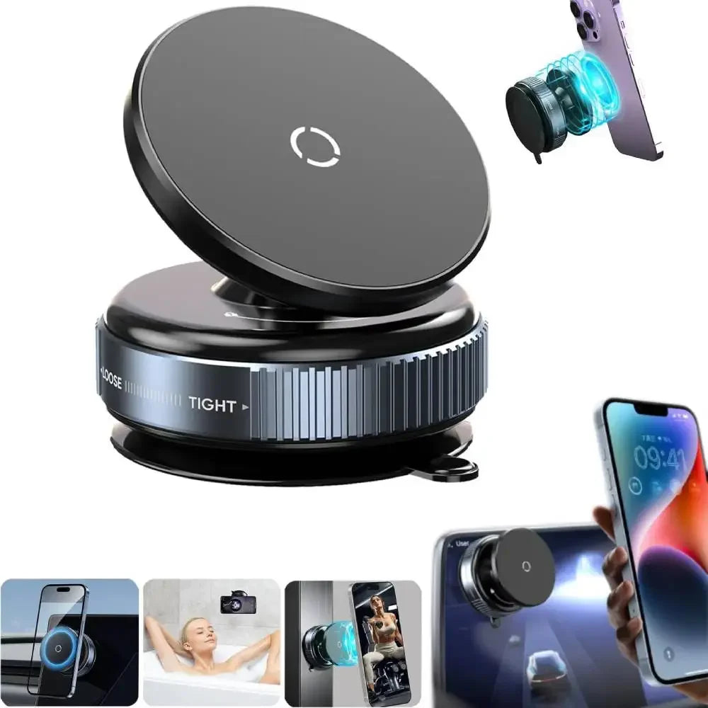 Vacuum Suction Cup Magnetic Holder Double-Sided Automatic Mobile 360° Rotation Phone Holder for iPhone 12-16 Smartphone