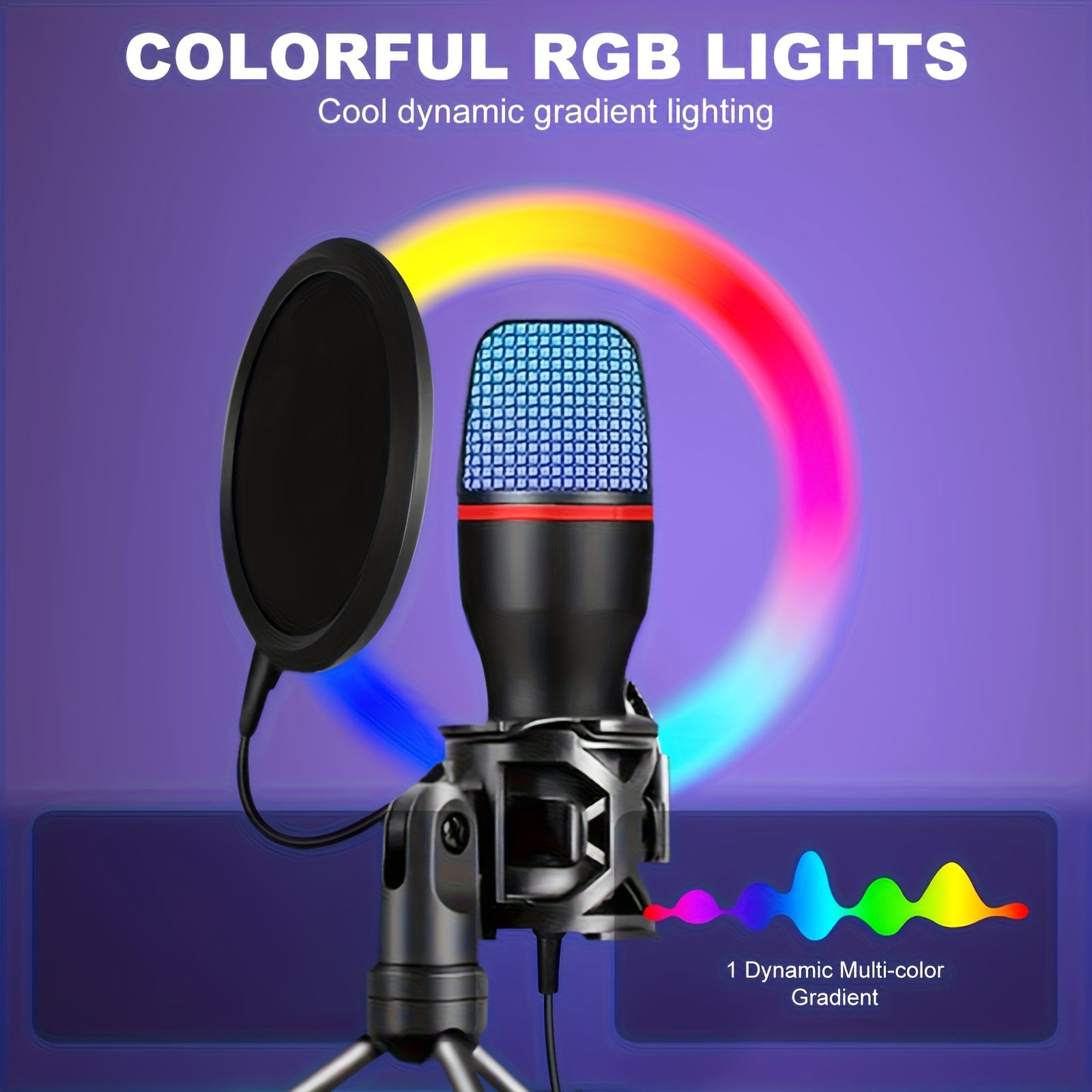 USB Streaming Podcast PC Microphone with RGB Lighting, Tripod Stand & Pop Filter, USB-C Connectivity, Small Diaphragm Condenser Mic, Plug & Play with Laptops and Desktop Computers, No Battery Required
