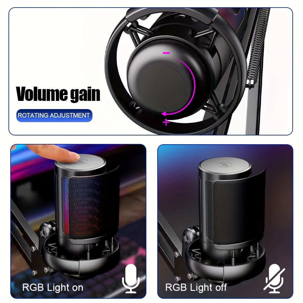 SHAWTY Gaming USB Microphone, Noise Cancellation Condenser mic with Noise Cancellation Condenser mic with Mute, Gain, Monitoring, Boom Arm, Microphone Compatible with PC/Laptop/Phone, Gaming USB Microphone for Streaming, Podc