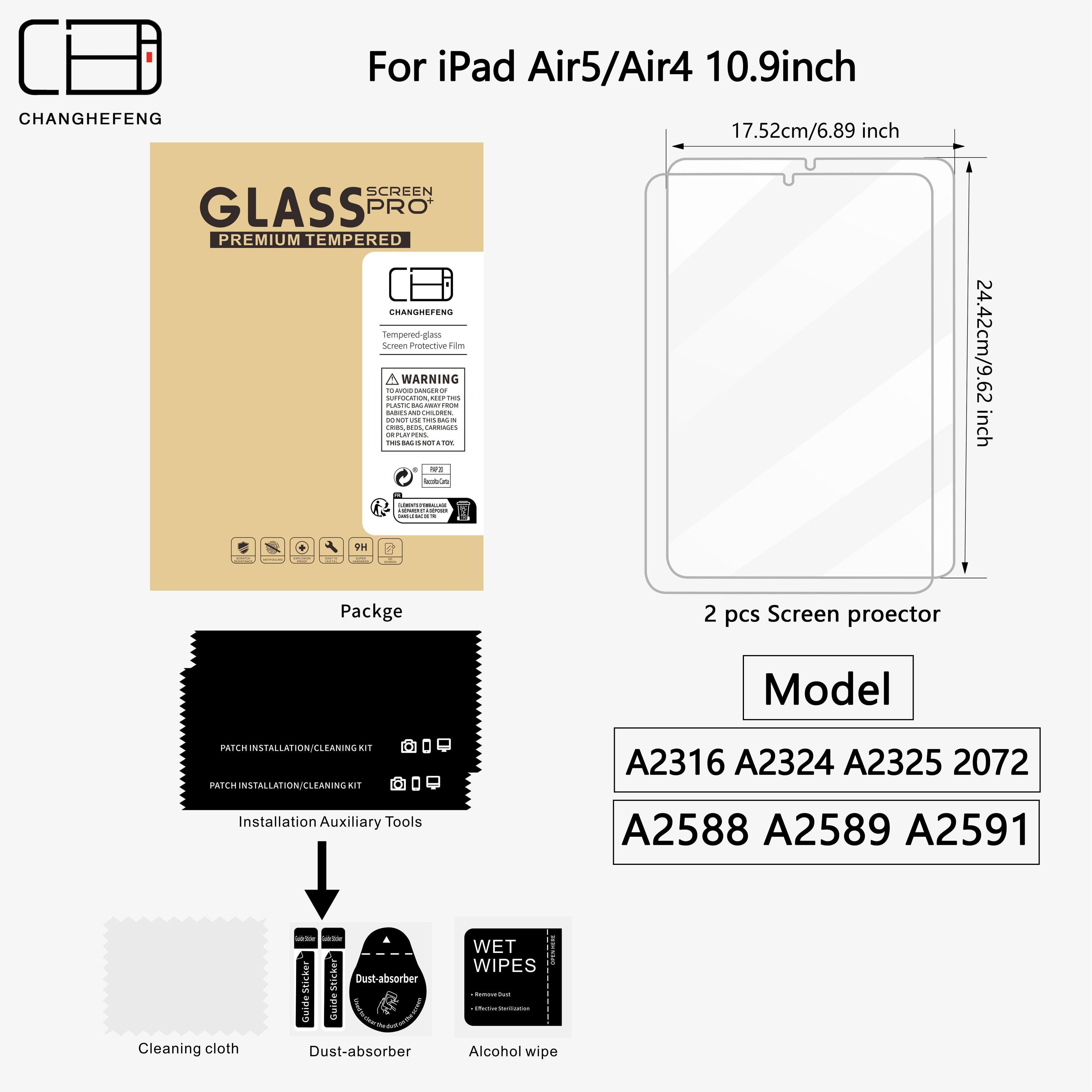 This Is a Pack of 2 Tempered Glass Screen Protectors for Ipad Models Including The 11Th, 10Th, 9Th, 8Th, 7Th, 6Th, 5Th, Air 7, Air 6, Air 5, Air 4, Air 3, Mini 7, Mini 6, Mini 5, And Mini 4 (2018/2020/2019/2020/2022/2023/2024