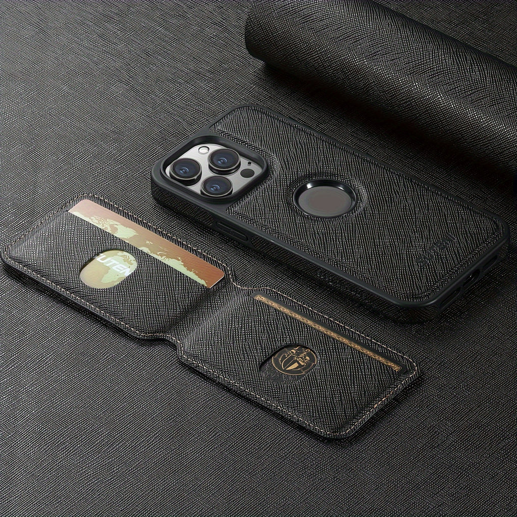 SUTENI Two-in-one Compatible Magnetic Wireless Charging Mobile Phone Case Luxury Faux Leather Card Holder Bracket Protective Case For iPhone 16 Pro Max 15 Plus 14 13 12