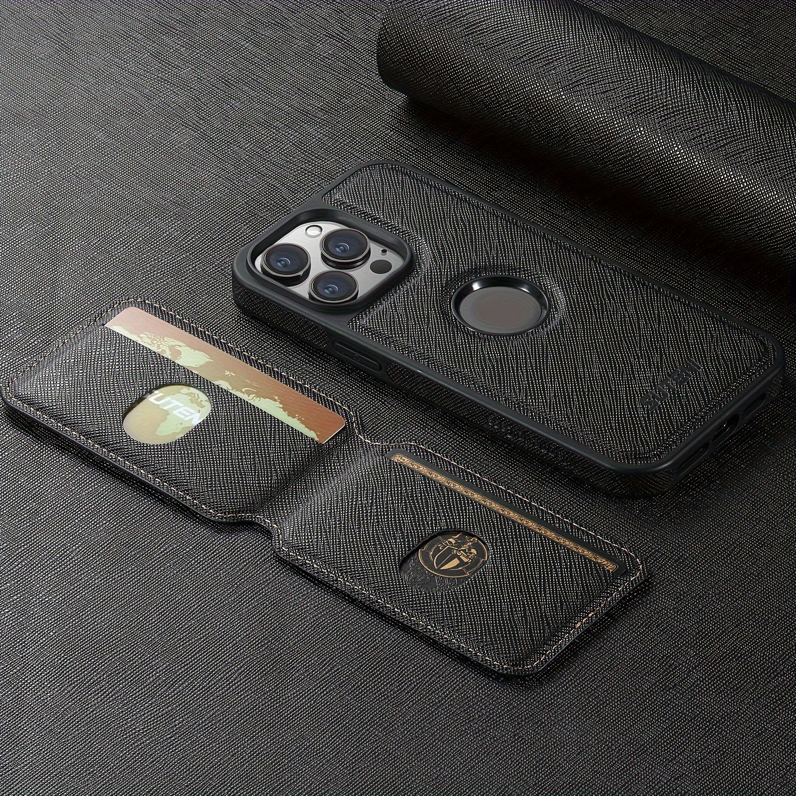 SUTENI Two-in-one Compatible Magnetic Wireless Charging Mobile Phone Case Luxury Faux Leather Card Holder Bracket Protective Case For iPhone 16 Pro Max 15 Plus 14 13 12