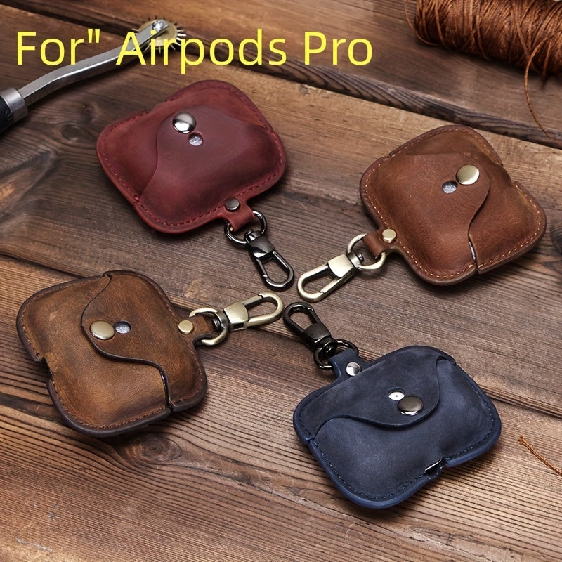 Luxury Italian Crazy Horse Leather Protective Case for AirPods Pro & 3 - Premium Cowhide Wireless Earbud Cover