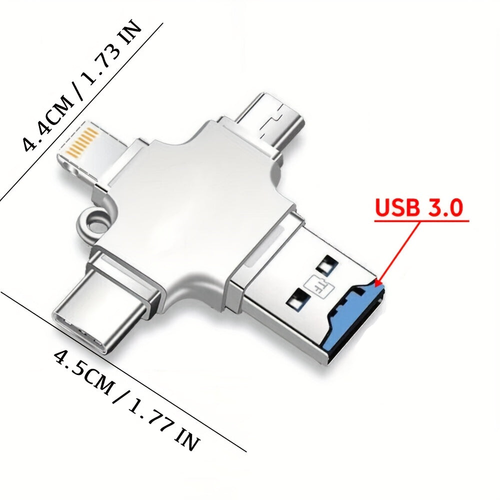 4 in 1 USB3.0 TF Flash Drive Type C Mobile Storage OTG Photo Stick U-Drive Files TF Card Reader For iPhone iPad Android Phone/Four in One Multifunctional OTG Adapter