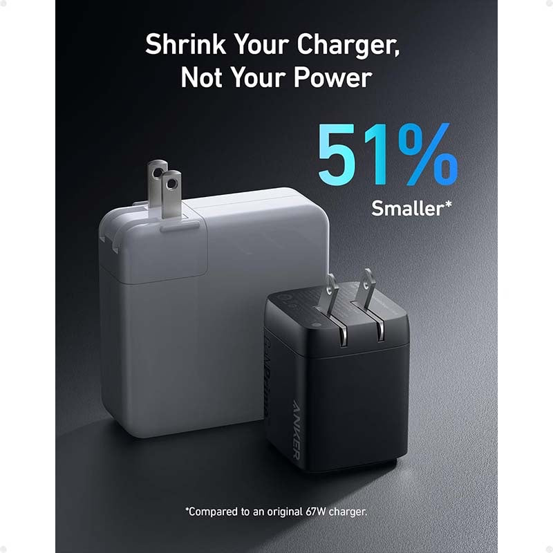 Anker Prime 67W USB C Charger, Anker GaN 3-Port Compact Fast PPS Wall Charger, For MacBook Pro/Air, Pixelbook, iPad Pro, iPhone 15/14/Pro, Galaxy S23/S22, Note20, Pixel, Apple Watch