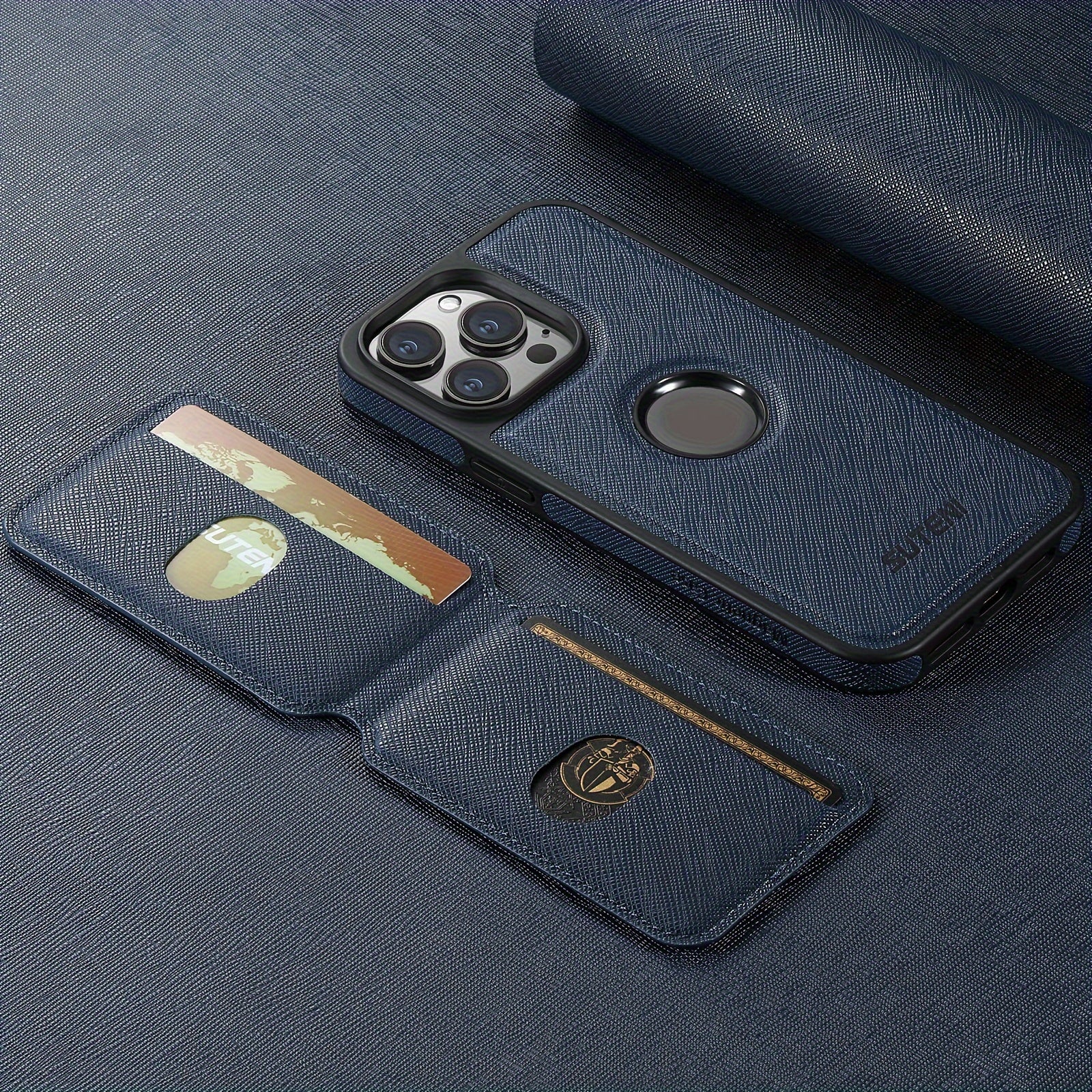 SUTENI Two-in-one Compatible Magnetic Wireless Charging Mobile Phone Case Luxury Faux Leather Card Holder Bracket Protective Case For iPhone 16 Pro Max 15 Plus 14 13 12