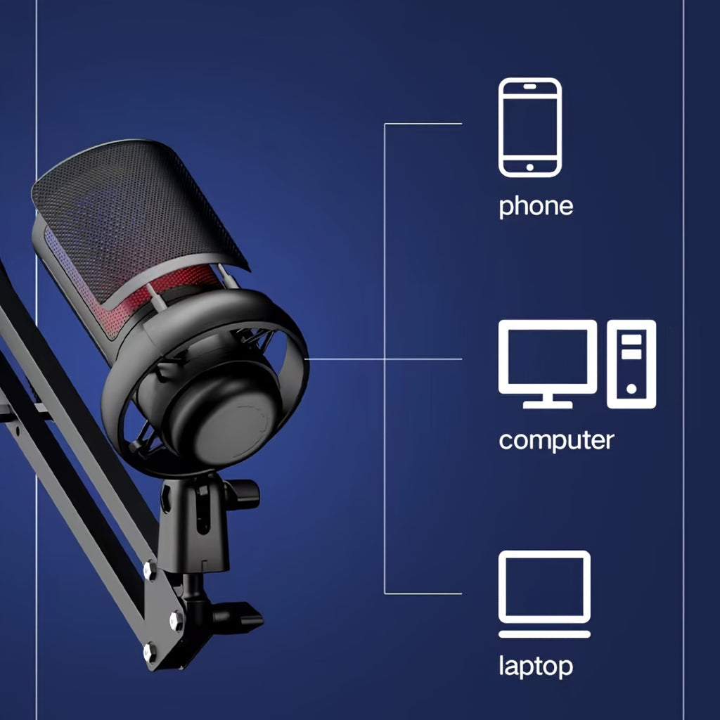 SHAWTY Gaming USB Microphone, Noise Cancellation Condenser mic with Noise Cancellation Condenser mic with Mute, Gain, Monitoring, Boom Arm, Microphone Compatible with PC/Laptop/Phone, Gaming USB Microphone for Streaming, Podc