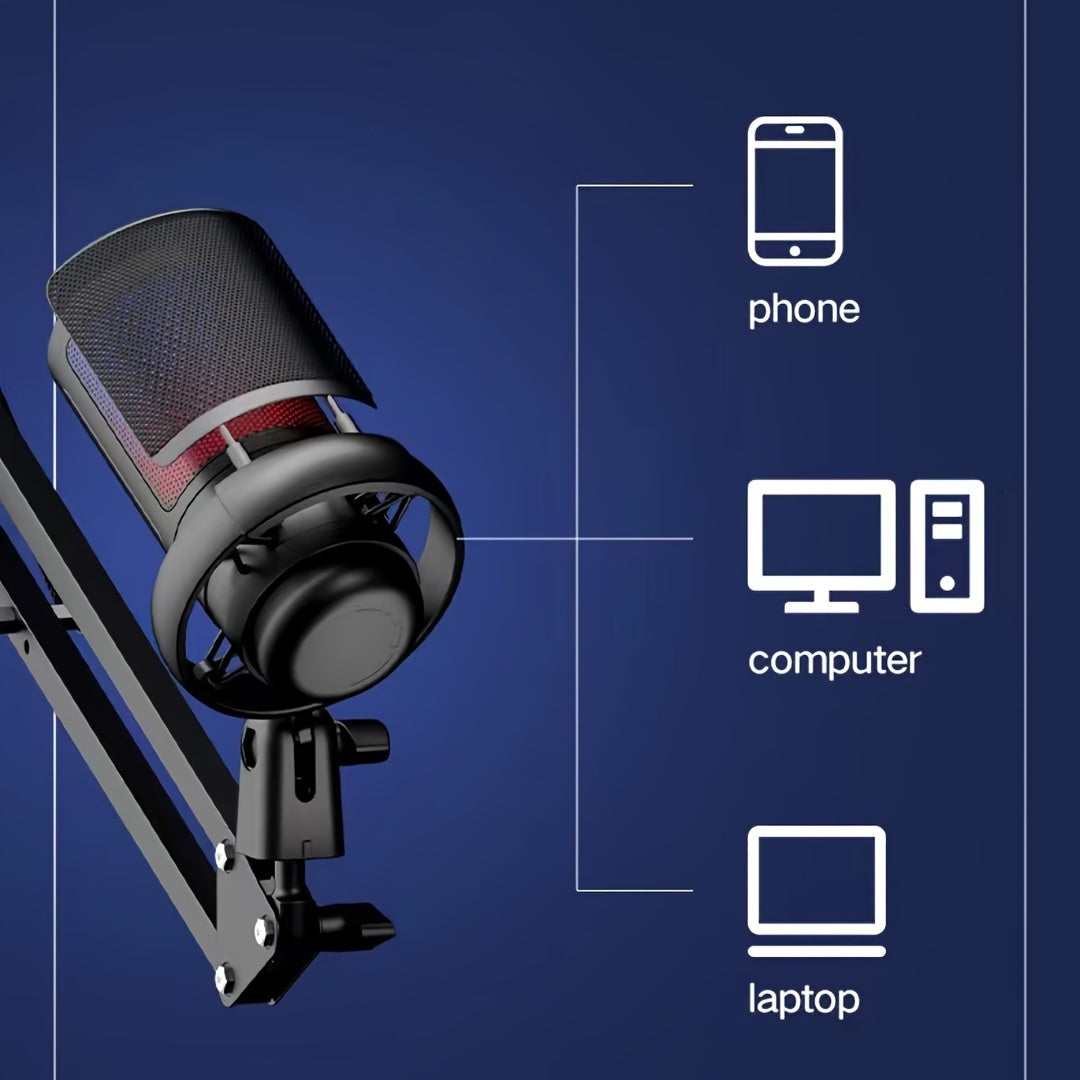 SHAWTY Gaming USB Microphone, Noise Cancellation Condenser mic with Noise Cancellation Condenser mic with Mute, Gain, Monitoring, Boom Arm, Microphone Compatible with PC/Laptop/Phone, Gaming USB Microphone for Streaming, Podc