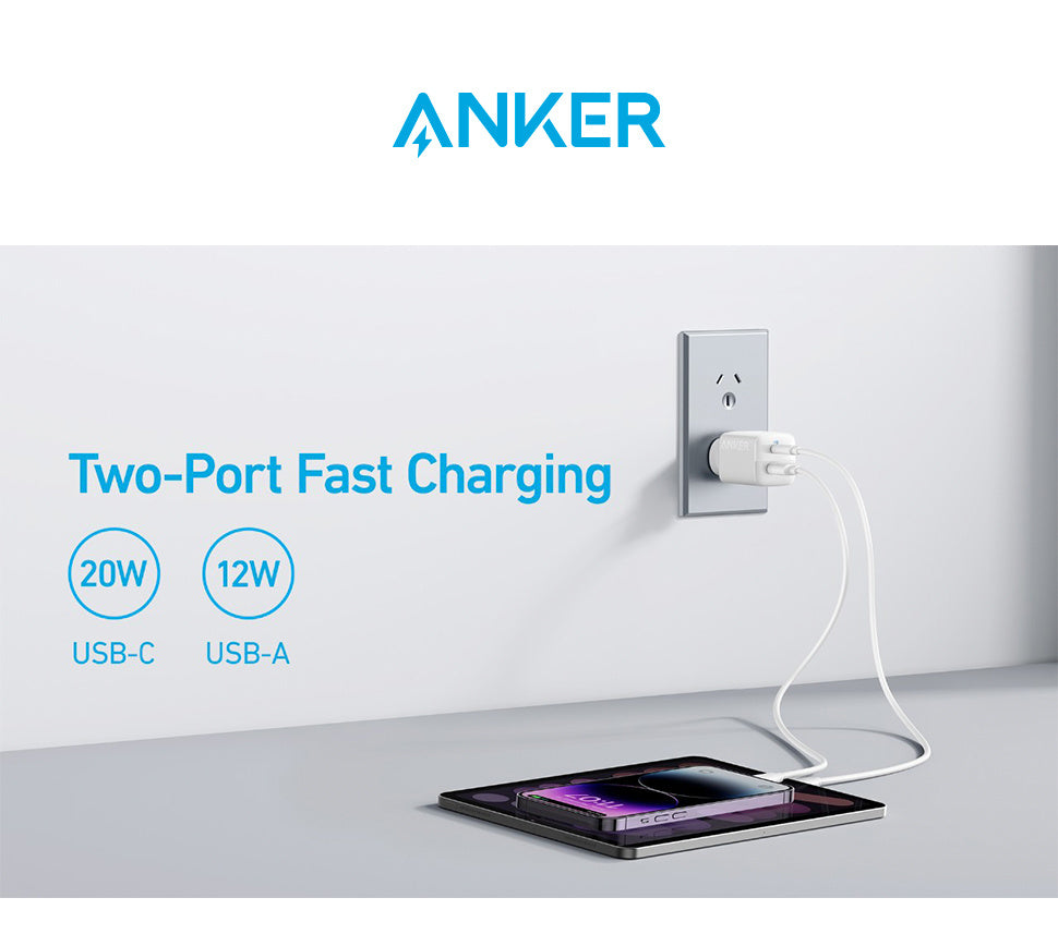 USB C Charger 33W, Anker 323 Charger, 2 Port Compact Charger with Foldable Plug for iPhone 15/15 Plus/15 Pro/15 Pro Max/14/13, Pixel, Galaxy, iPad/iPad Mini and More (Cable Not Included) - White