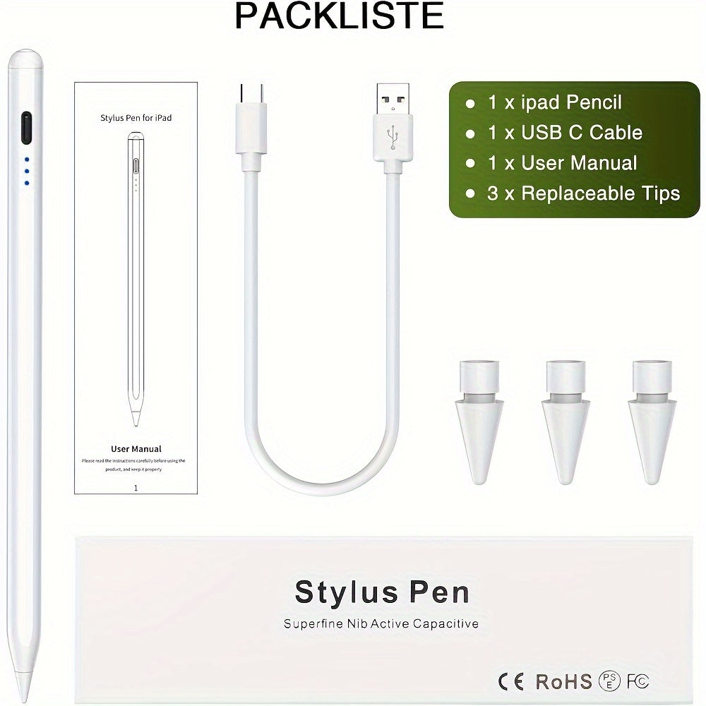 Stylus Pen For IPad (2018-2024) With Fast Charging & Palm Rejection, Compatible With Apple IPad Pro M4 2024, IPad Air M2 2024, IPad Pro 11/12.9 Inch, IPad 10-6th, IPad Air 5th-3rd, IPad Mini 6/5th