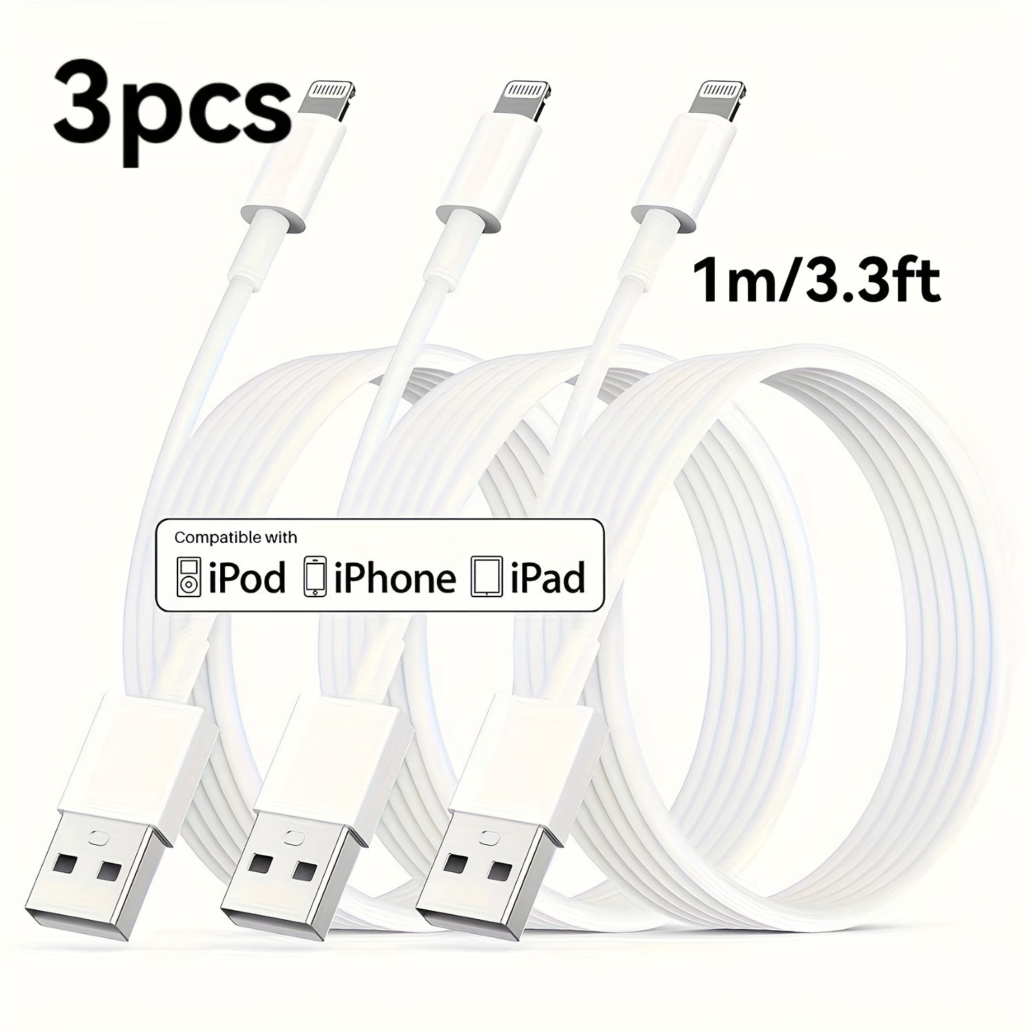 For IPhone Charging Cable 3pcs/1pc 3FT 6FT 10FT MFi Certified Fast Data CableFast Charging Cable Charger Compatible With IPhone 14 13 12 11 XS XR X Pro Max Mini 8 7 6S 6 Plus 5S SE IPad AirPods