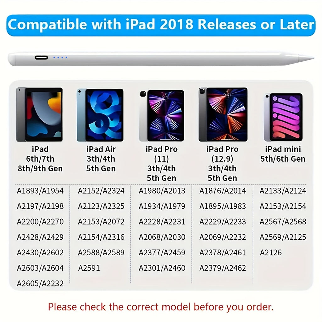 Stylus Pen for iPad - Fast Charging, Compatible with Apple Pencil 2nd Gen, iPad 9th/10th Gen, iPad Pro 11/12.9 3/4/5 Gen, iPad Mini 5/6, iPad 6/7/8, iPad Air 3/4/5, and More (2018-2024)