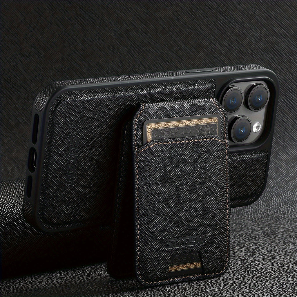 SUTENI Two-in-one Compatible Magnetic Wireless Charging Mobile Phone Case Luxury Faux Leather Card Holder Bracket Protective Case For iPhone 16 Pro Max 15 Plus 14 13 12