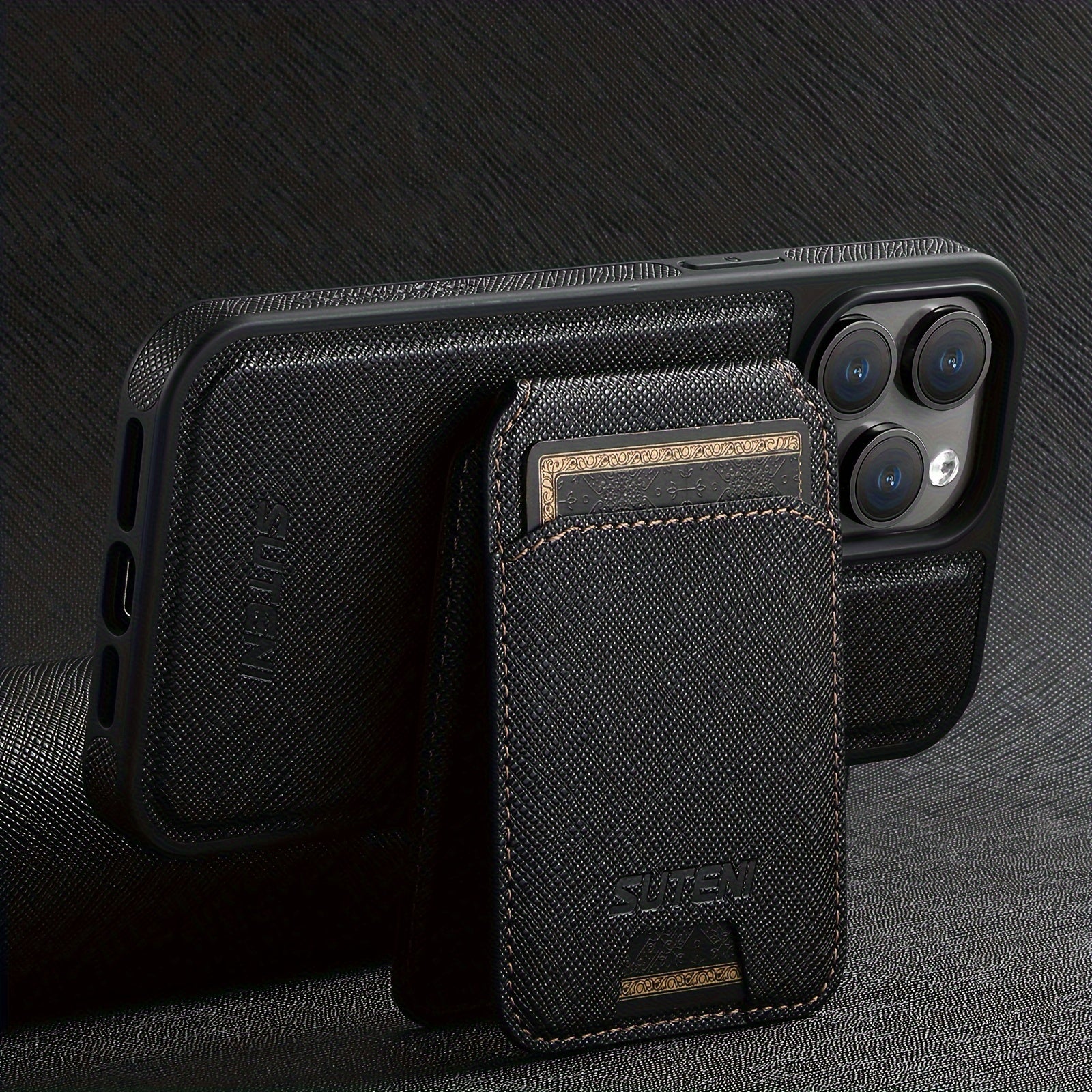 SUTENI Two-in-one Compatible Magnetic Wireless Charging Mobile Phone Case Luxury Faux Leather Card Holder Bracket Protective Case For iPhone 16 Pro Max 15 Plus 14 13 12