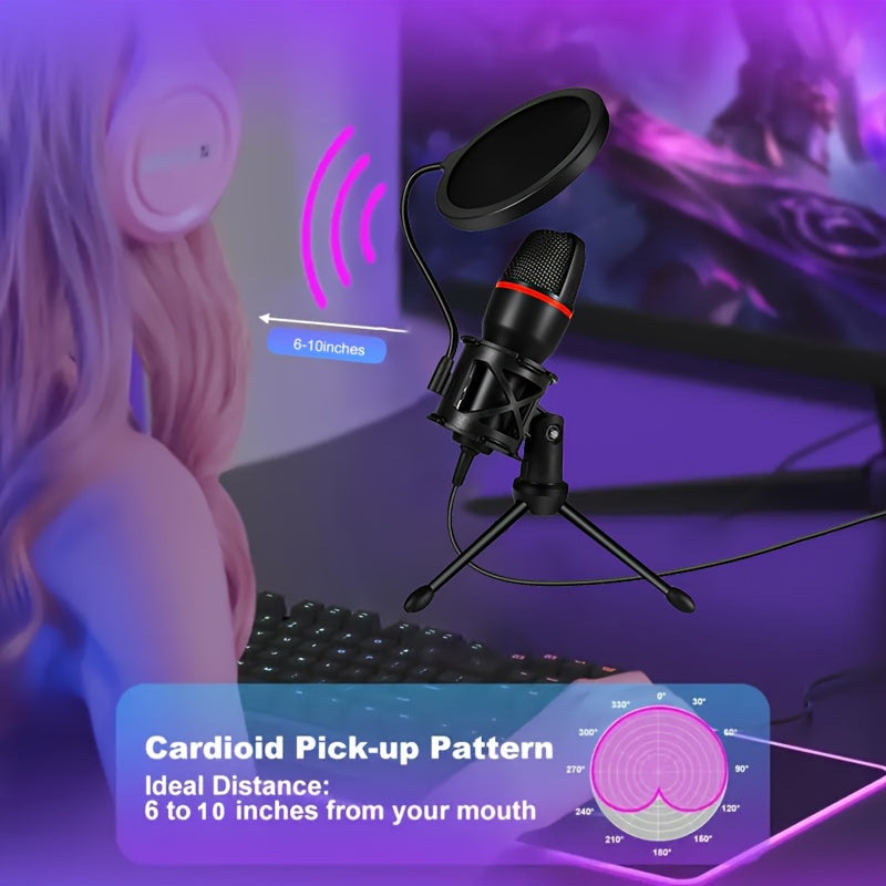 USB Streaming Podcast PC Microphone with RGB Lighting, Tripod Stand & Pop Filter, USB-C Connectivity, Small Diaphragm Condenser Mic, Plug & Play with Laptops and Desktop Computers, No Battery Required