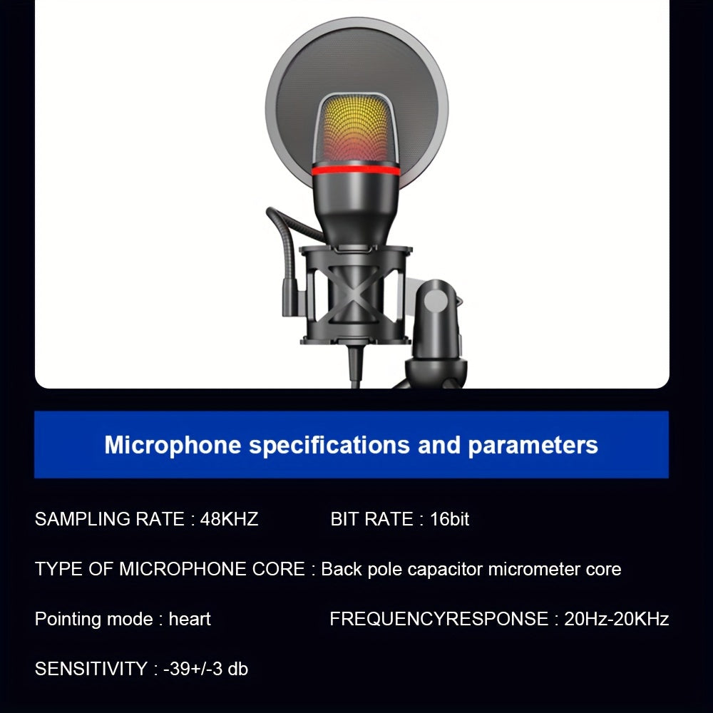 USB Streaming Podcast PC Microphone with RGB Lighting, Tripod Stand & Pop Filter, USB-C Connectivity, Small Diaphragm Condenser Mic, Plug & Play with Laptops and Desktop Computers, No Battery Required