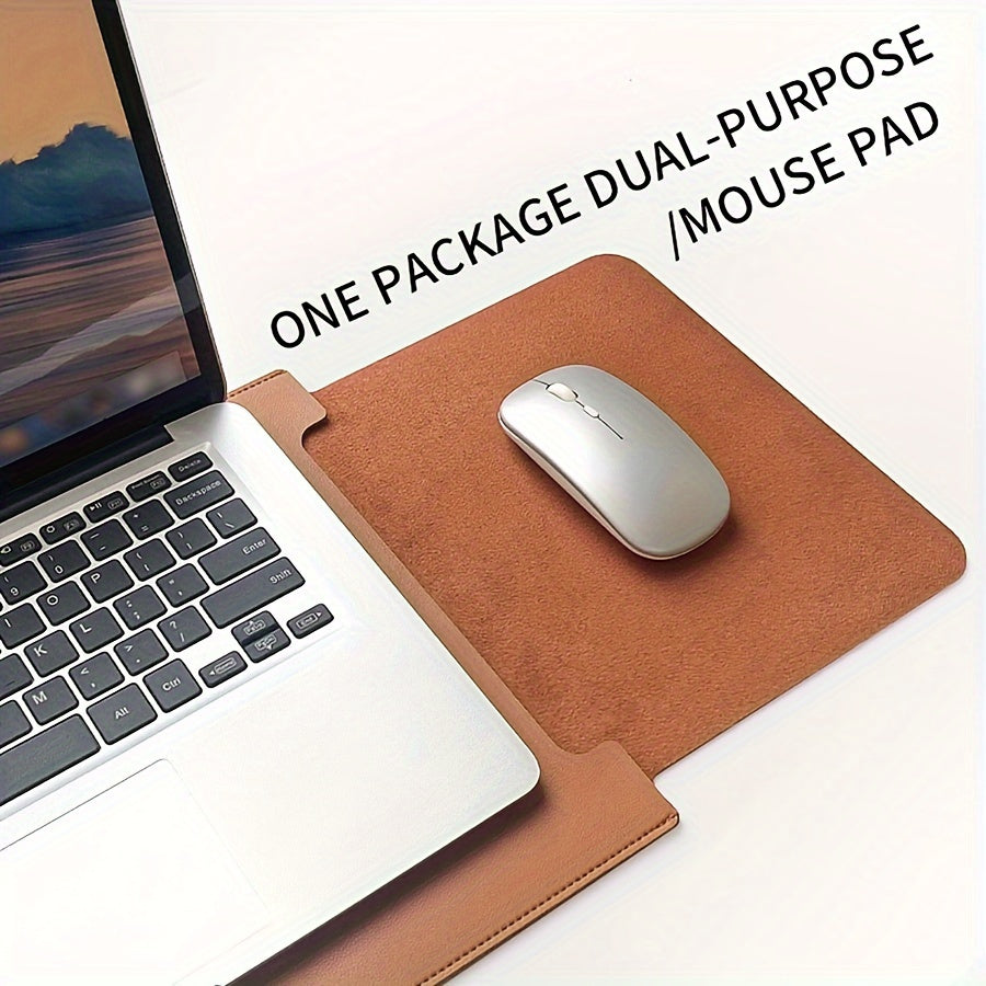 Versatile Laptop Sleeve - Faux Leather Notebook Case with Mouse Pad, Fits 13" to 16" for MacBook Air, Pro, Lenovo, HP - Perfect for Office & Coffee Shop Use - Available in Deep Brown/Pink