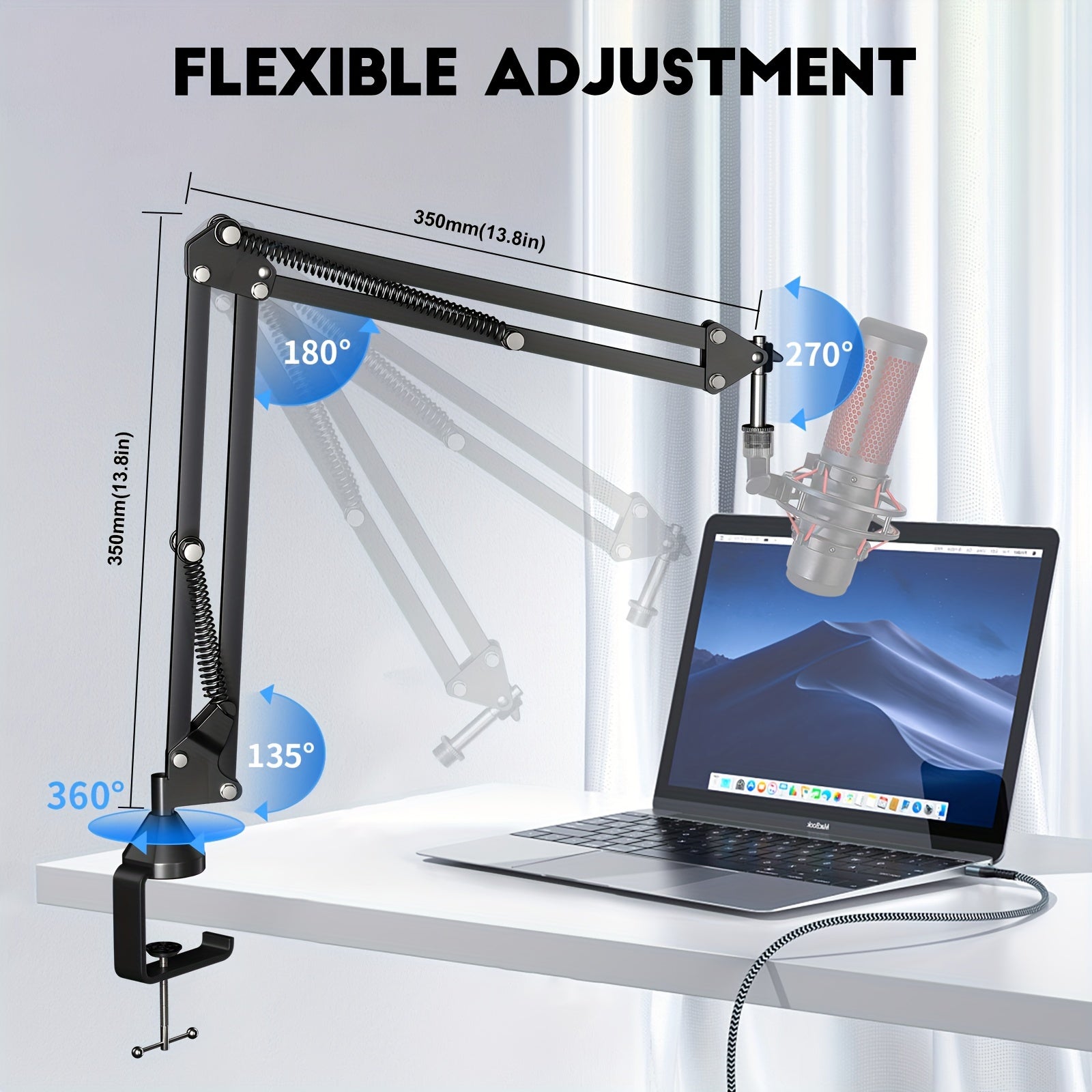 Microphone Arm, Aokeo AK-35 Microphone Desktop Stand - Microphone Suspension Rod Scissor Arm Stand Suitable For Blue Snowman, Blue Snowball ICE, QuadCast, Elgato