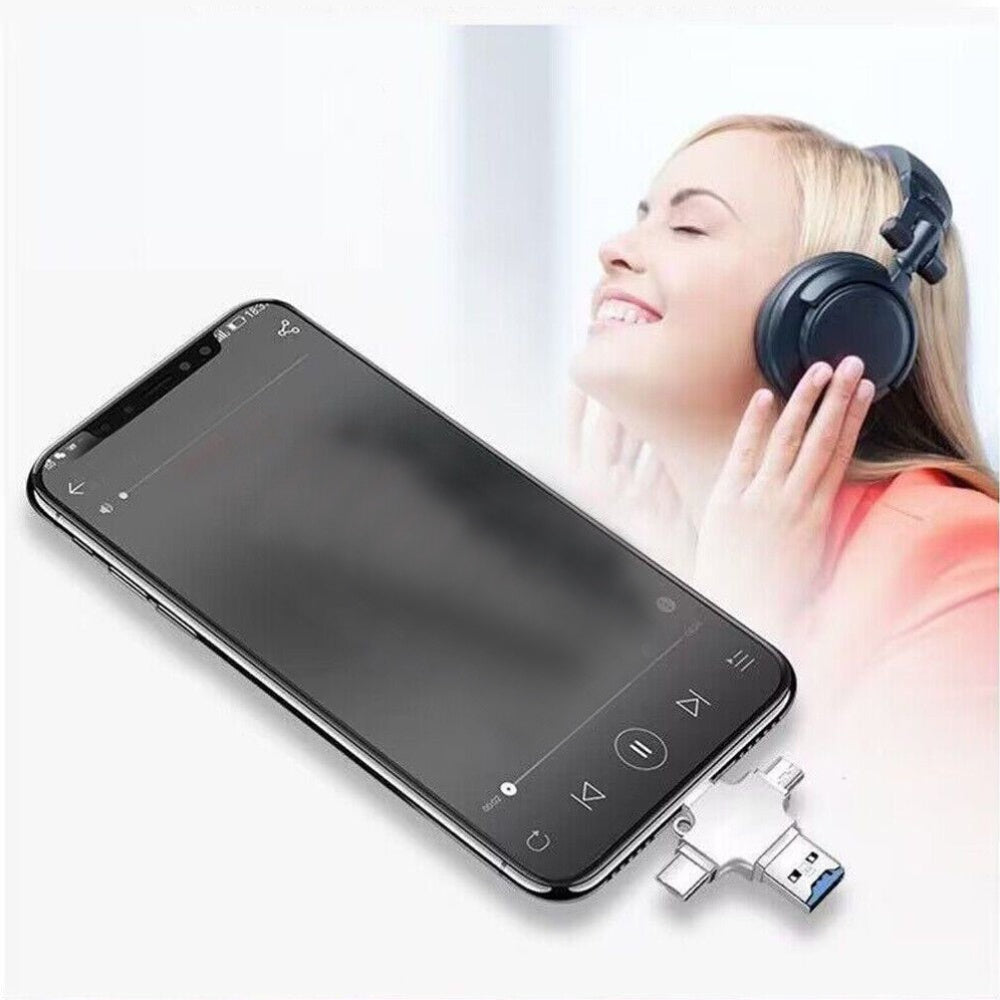 4 in 1 USB3.0 TF Flash Drive Type C Mobile Storage OTG Photo Stick U-Drive Files TF Card Reader For iPhone iPad Android Phone/Four in One Multifunctional OTG Adapter