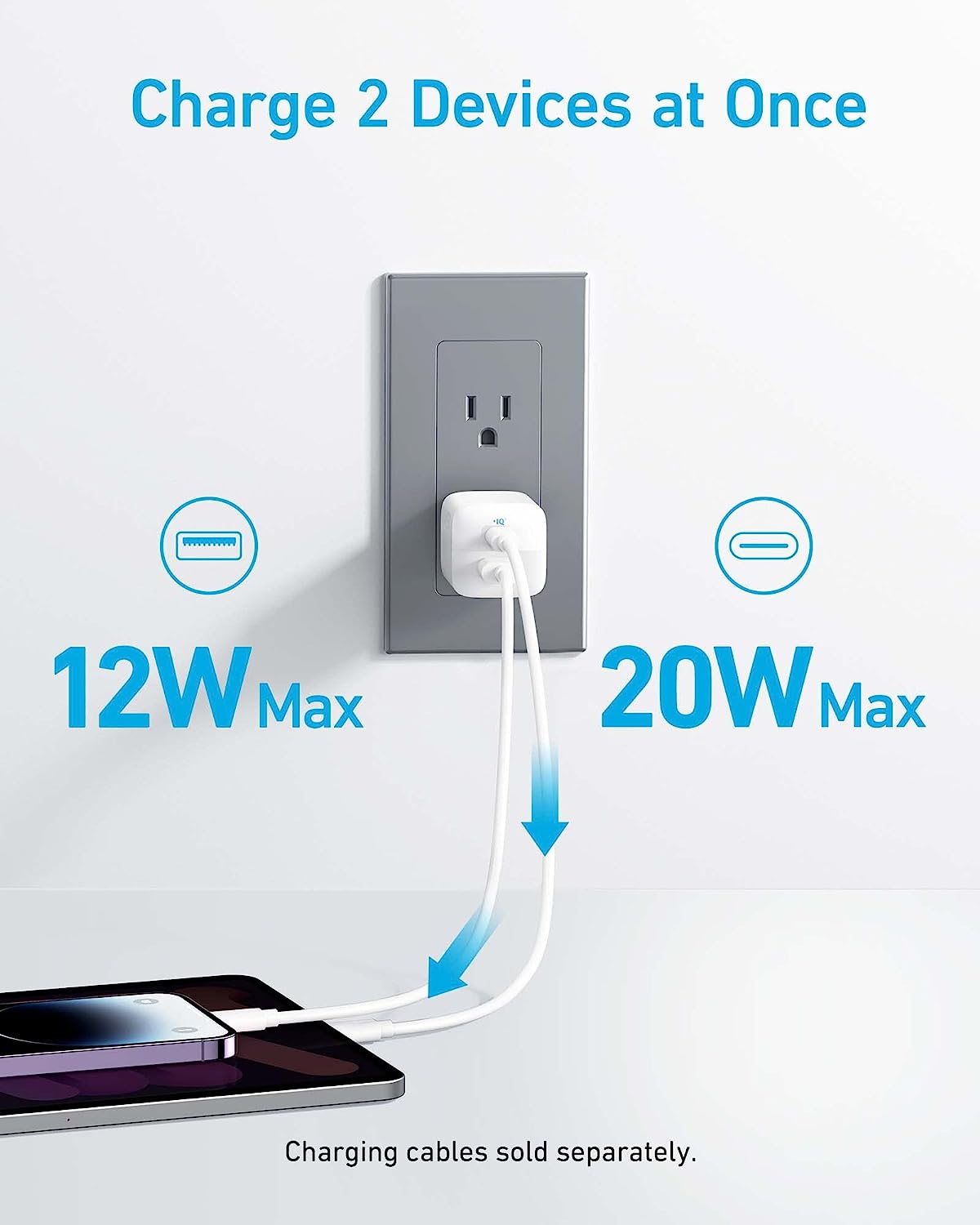 USB C Charger 33W, Anker 323 Charger, 2 Port Compact Charger with Foldable Plug for iPhone 15/15 Plus/15 Pro/15 Pro Max/14/13, Pixel, Galaxy, iPad/iPad Mini and More (Cable Not Included) - White